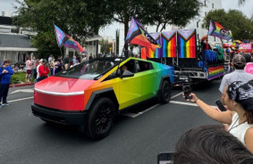 A rainbow Tesla Cybertruck took part in the LGBTQ parade in Los Angeles - how's that, Ilon Musk?