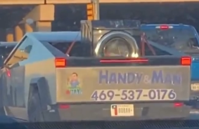 Cyber Laundromat on wheels: Tesla Cybertruck spotted with dryer on in the back of the truck