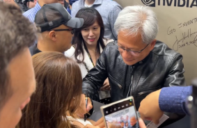 "Huang was here": the NVIDIA boss signed a woman's breasts - yes, you read that right