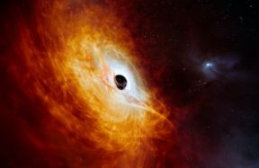 A newly discovered black hole with a mass of 17 billion suns, absorbing another one every day. Its disk, 7 light-years in diameter.