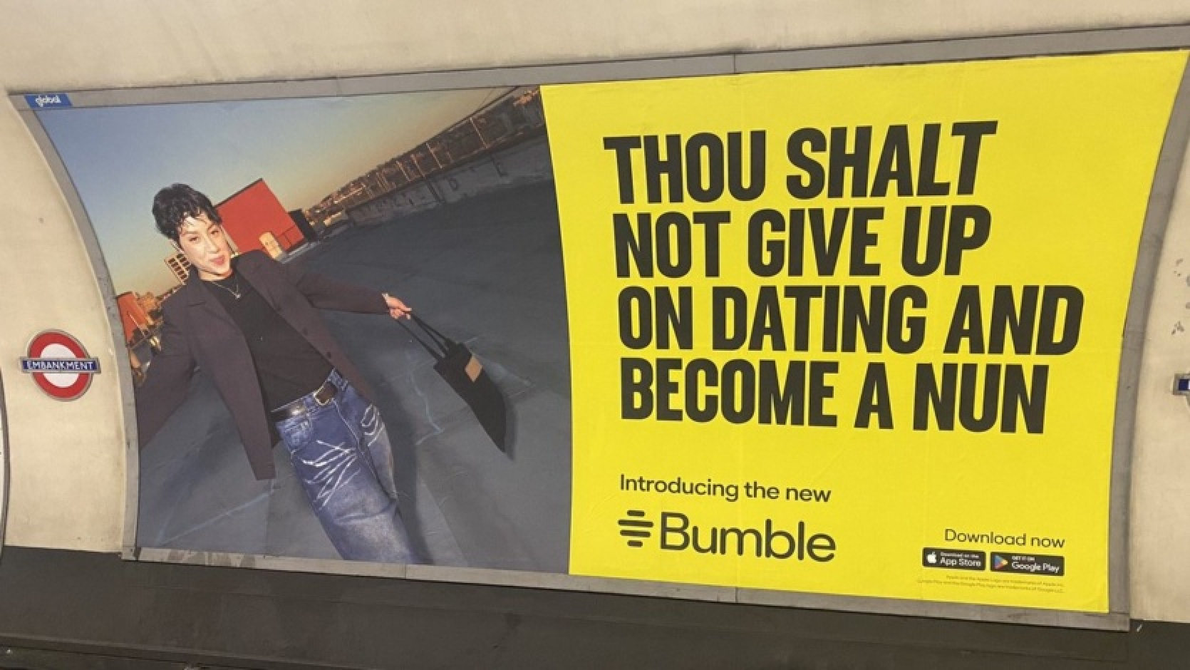 "Don't be a nun - don't turn down dates". Dating service Bumble ran an "anti-celebrity" ad and is now apologizing for it