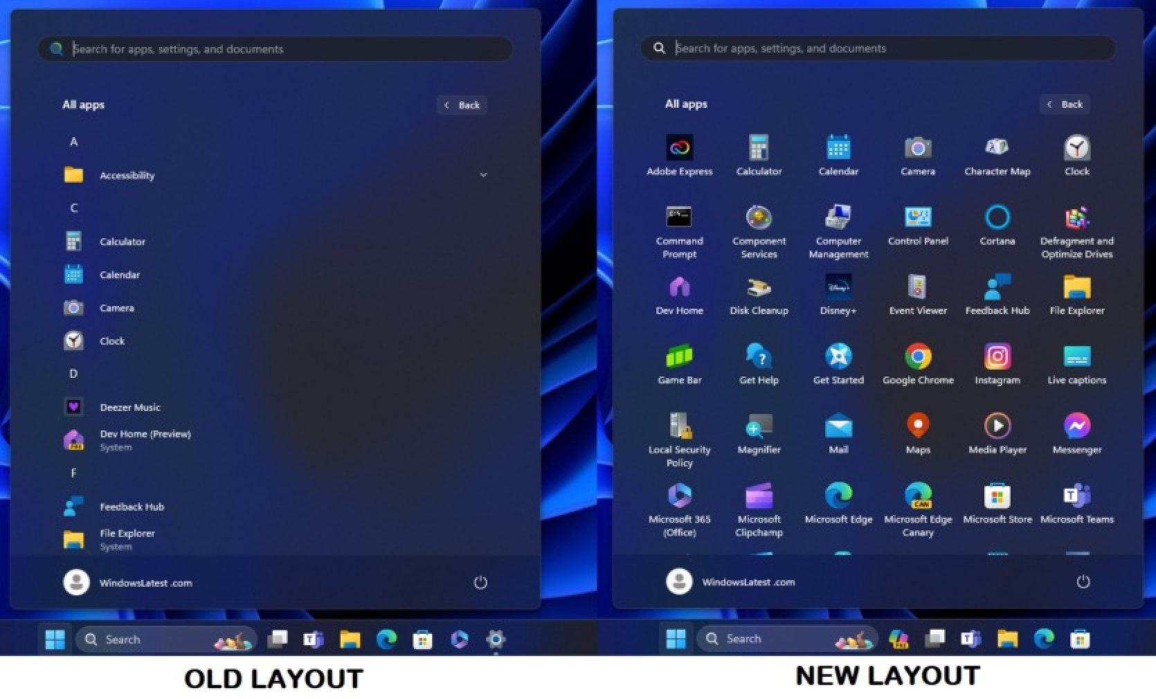 Microsoft is testing a grid layout for programs in the Start menu in Windows 11