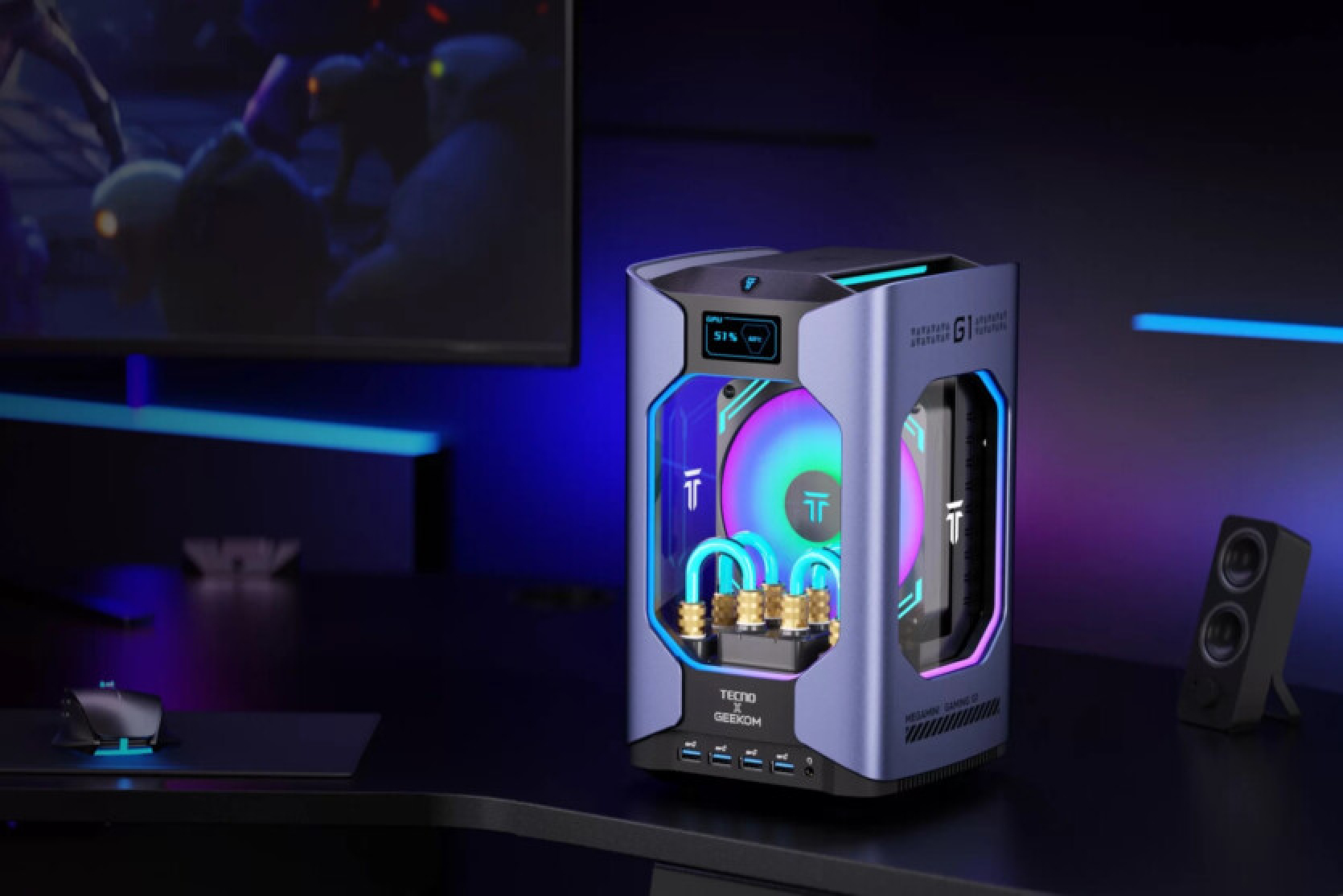 Tecno X Geekom MegaMini G1 - the "world's smallest" liquid-cooled gaming PC with an original design