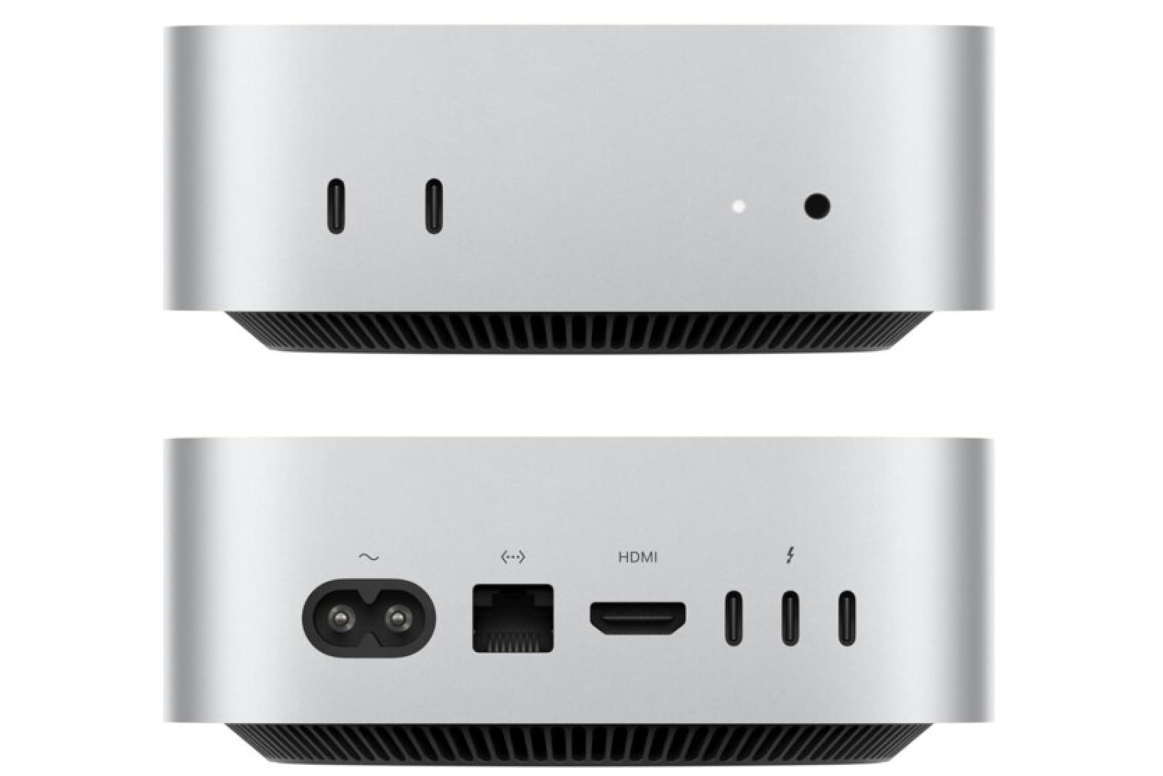 The Apple Mac mini M4's shutdown button is located on the bottom of the device